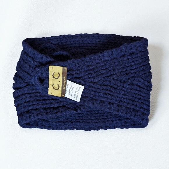 CC Exclusives Knit Flower Band Headband Navy Blue Fall Winter  Head Warmer - Picture 2 of 2